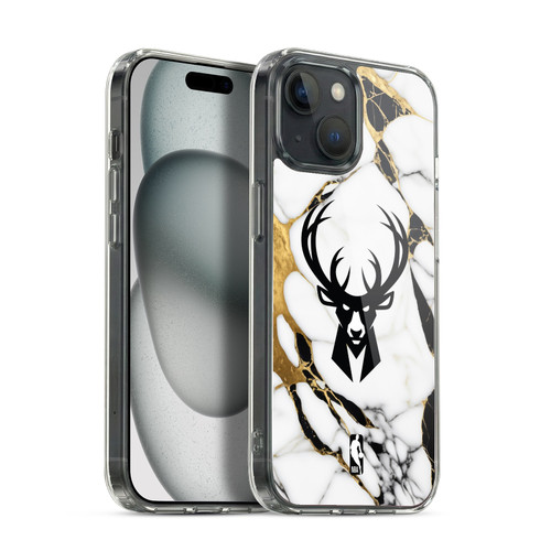 NBA Milwaukee Bucks White Marble Soft Gel Case for Apple iPhone 15 & MagSafe