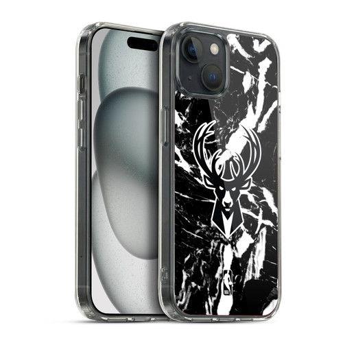 NBA Milwaukee Bucks Black Marble Soft Gel Case for Apple iPhone 15 Plus & MagSafe
