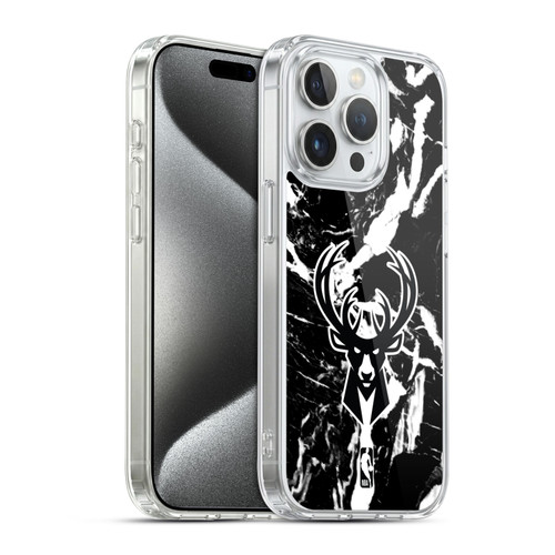 NBA Milwaukee Bucks Black Marble Soft Gel Case for Apple iPhone 15 Pro & MagSafe