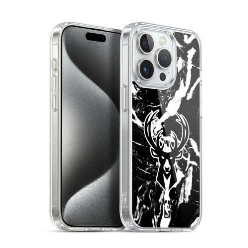 NBA Milwaukee Bucks Black Marble Soft Gel Case for Apple iPhone 15 Pro & MagSafe