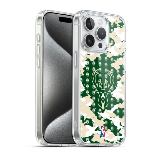 NBA Milwaukee Bucks Camouflage Soft Gel Case for Apple iPhone 15 Pro & MagSafe