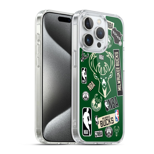 NBA Milwaukee Bucks Sticker Collage Soft Gel Case for Apple iPhone 15 Pro & MagSafe