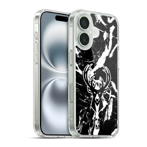 NBA Milwaukee Bucks Black Marble Soft Gel Case for Apple iPhone 16 & MagSafe