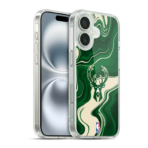 NBA Milwaukee Bucks Marble Agates Soft Gel Case for Apple iPhone 16 & MagSafe