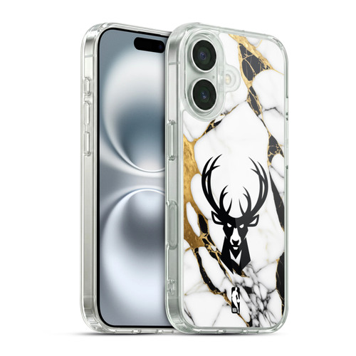 NBA Milwaukee Bucks White Marble Soft Gel Case for Apple iPhone 16 & MagSafe