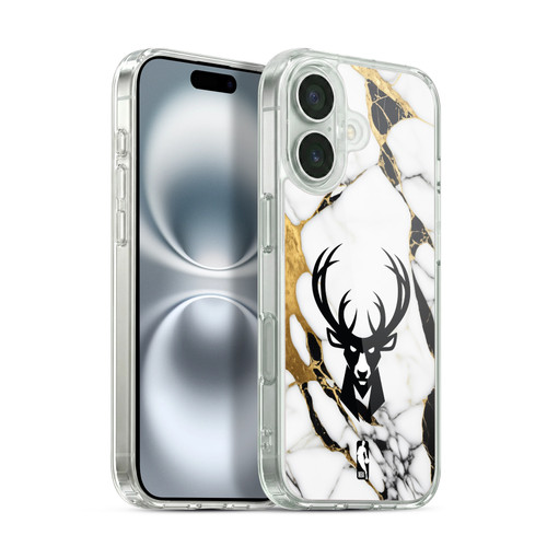 NBA Milwaukee Bucks White Marble Soft Gel Case for Apple iPhone 16 & MagSafe