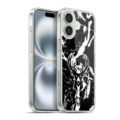 NBA Milwaukee Bucks Black Marble Soft Gel Case for Apple iPhone 16 Plus & MagSafe