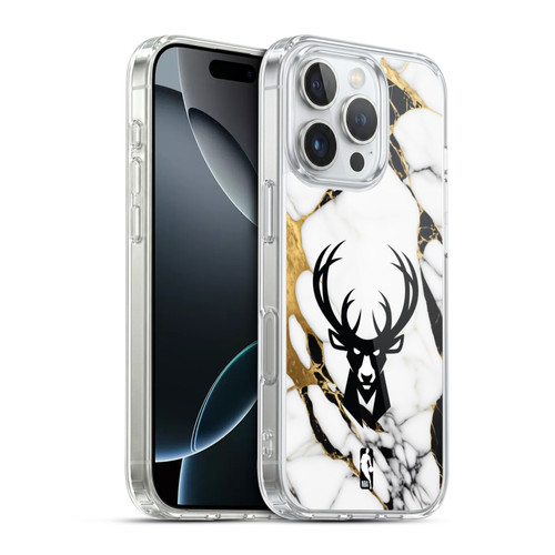 NBA Milwaukee Bucks White Marble Soft Gel Case for Apple iPhone 16 Pro & MagSafe