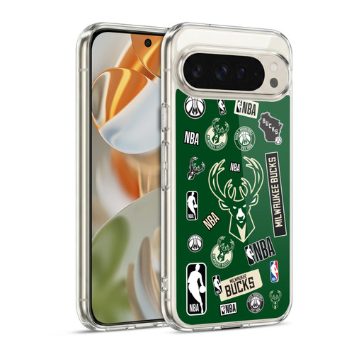 NBA Milwaukee Bucks Sticker Collage Soft Gel Case for Google Pixel 9 / Pixel 9 Pro