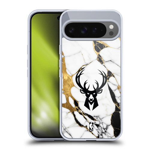 NBA Milwaukee Bucks White Marble Soft Gel Case for Google Pixel 9 Pro XL