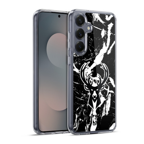 NBA Milwaukee Bucks Black Marble Soft Gel Case for Samsung Galaxy S25+ & MagSafe