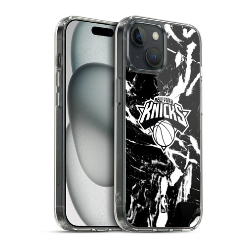 NBA New York Knicks Black Marble Soft Gel Case for Apple iPhone 15 & MagSafe