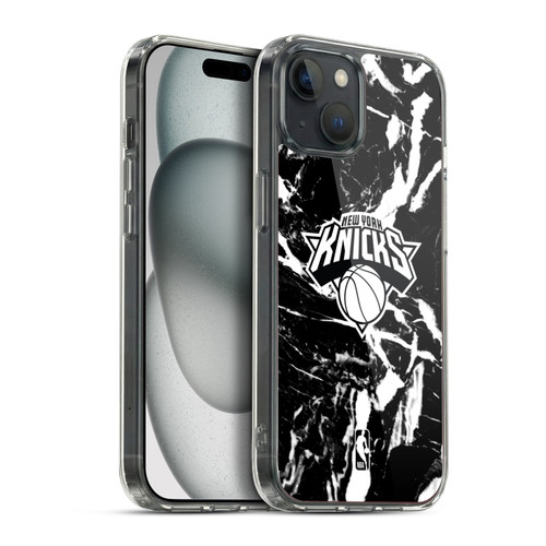 NBA New York Knicks Black Marble Soft Gel Case for Apple iPhone 15 Plus & MagSafe