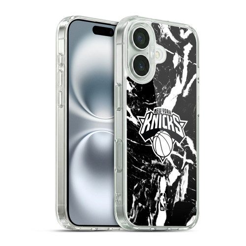 NBA New York Knicks Black Marble Soft Gel Case for Apple iPhone 16 & MagSafe