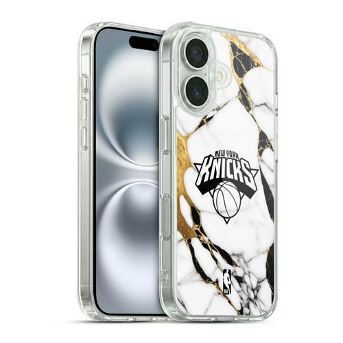NBA New York Knicks White Marble Soft Gel Case for Apple iPhone 16 & MagSafe