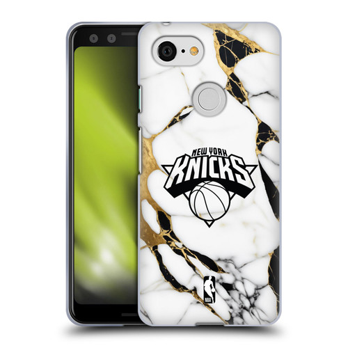 NBA New York Knicks White Marble Soft Gel Case for Google Pixel 3