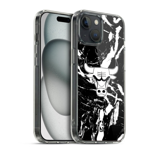 NBA Chicago Bulls Black Marble Soft Gel Case for Apple iPhone 15 & MagSafe