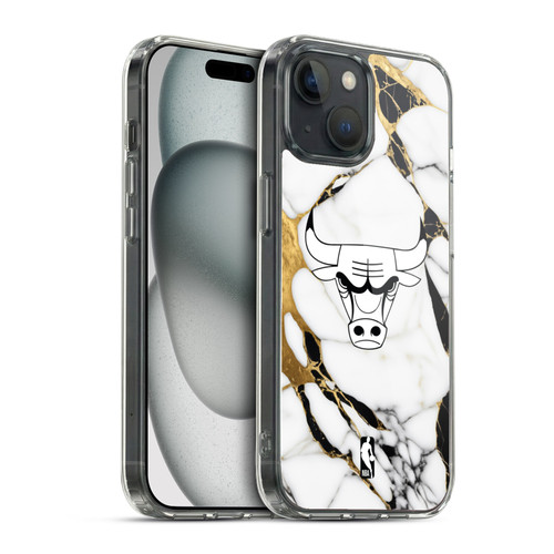 NBA Chicago Bulls White Marble Soft Gel Case for Apple iPhone 15 & MagSafe
