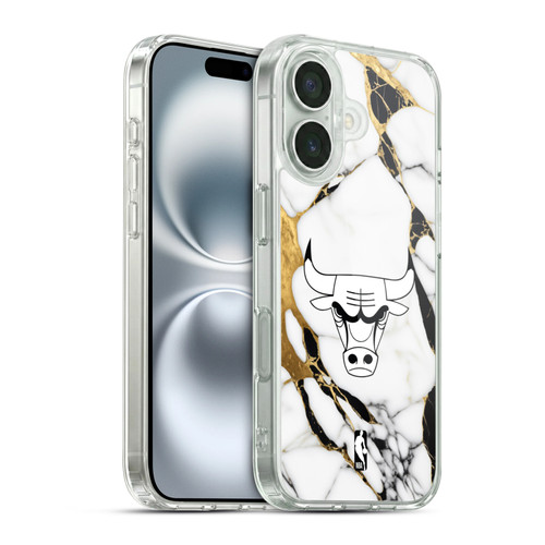 NBA Chicago Bulls White Marble Soft Gel Case for Apple iPhone 16 & MagSafe
