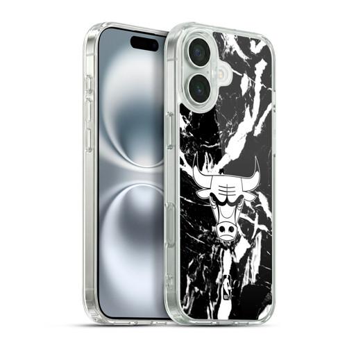 NBA Chicago Bulls Black Marble Soft Gel Case for Apple iPhone 16 Plus & MagSafe