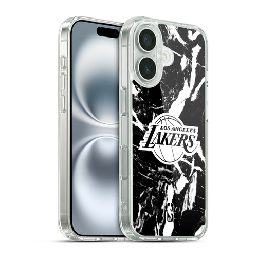 NBA Los Angeles Lakers Black Marble Soft Gel Case for Apple iPhone 16 & MagSafe