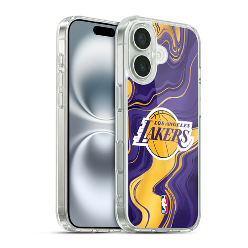 NBA Los Angeles Lakers Marble Agates Soft Gel Case for Apple iPhone 16 & MagSafe