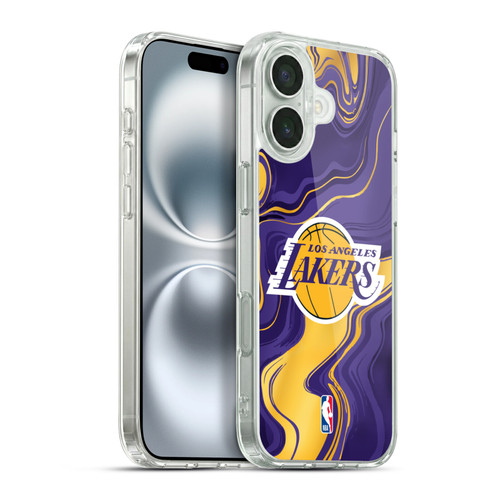 NBA Los Angeles Lakers Marble Agates Soft Gel Case for Apple iPhone 16 Plus & MagSafe