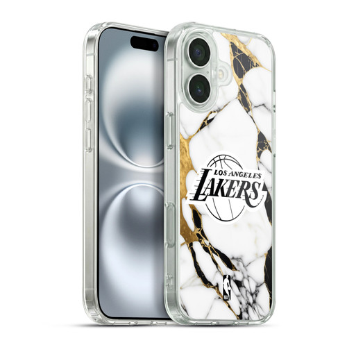 NBA Los Angeles Lakers White Marble Soft Gel Case for Apple iPhone 16 Plus & MagSafe