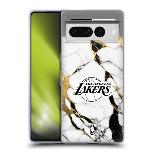 NBA Los Angeles Lakers White Marble Soft Gel Case for Google Pixel 7 Pro