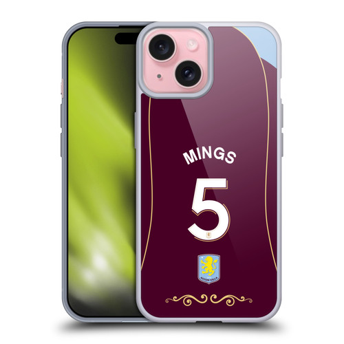Aston Villa Football Club 2025/26 Players Home Kit 1st Group Tyrone Mings Soft Gel Case for Apple iPhone 15