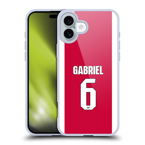 Arsenal FC 2025/26 Players Home Kit 1st Group Gabriel Magalhães Soft Gel Case for Apple iPhone 16 Plus