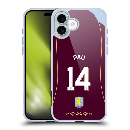 Aston Villa Football Club 2025/26 Players Home Kit 2nd Group Pau Torres Soft Gel Case for Apple iPhone 16 Plus
