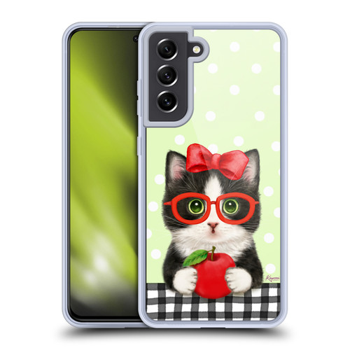 Kayomi Harai Graphic Art Teacher Cat With Apple Soft Gel Case for Samsung Galaxy S21 FE 5G