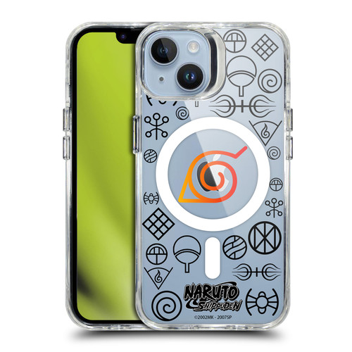 Naruto Shippuden Characters & Icons Konoha Pattern SHOCKPROOF BUMPER CASE COMPATIBLE WITH Apple iPhone 14 & MAGSAFE