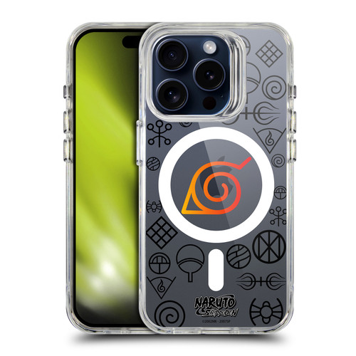 Naruto Shippuden Characters & Icons Konoha Pattern SHOCKPROOF BUMPER CASE COMPATIBLE WITH Apple iPhone 15 Pro & MAGSAFE