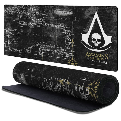 Assassin's Creed Black Flag Key Art Grunge Logo Map Gaming Office Desk PC Keyboard Mouse Mat Pad 37.4 x 15.75 x 0.16 inches (900 x 400 mm) - XL
