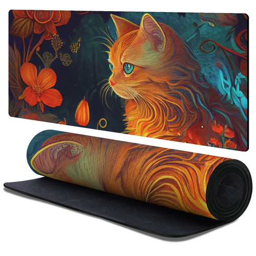JK Stewart Graphic Collection Cat Gaming Office Desk PC Keyboard Mouse Mat Pad 37.4 x 15.75 x 0.16 inches (900 x 400 mm) - XL