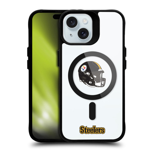 NFL Pittsburgh Steelers Helmet Logotype BLACK SHOCKPROOF BUMPER CASE COMPATIBLE WITH Apple iPhone 15 & MAGSAFE