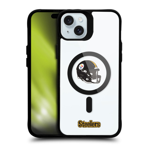 NFL Pittsburgh Steelers Helmet Logotype BLACK SHOCKPROOF BUMPER CASE COMPATIBLE WITH Apple iPhone 15 Plus & MAGSAFE
