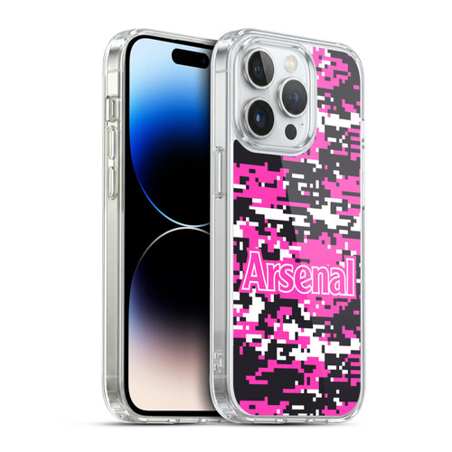 Arsenal FC Crest Patterns Pink Digital Camouflage Soft Gel Case for Apple iPhone 14 Pro & MagSafe