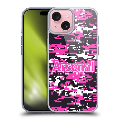 Arsenal FC Crest Patterns Pink Digital Camouflage Soft Gel Case for Apple iPhone 15