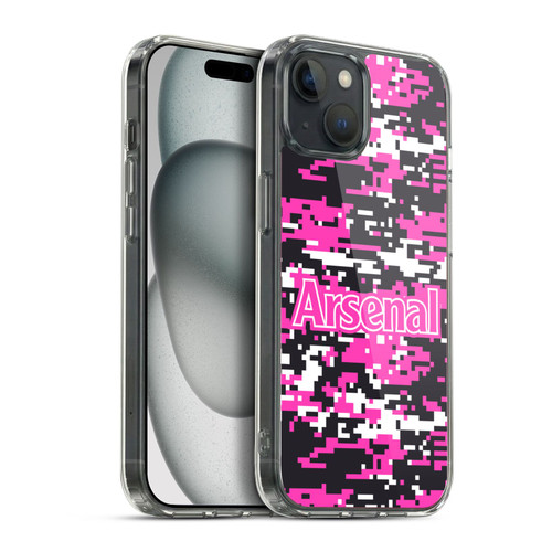 Arsenal FC Crest Patterns Pink Digital Camouflage Soft Gel Case for Apple iPhone 15 Plus & MagSafe