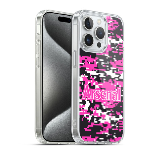 Arsenal FC Crest Patterns Pink Digital Camouflage Soft Gel Case for Apple iPhone 15 Pro & MagSafe