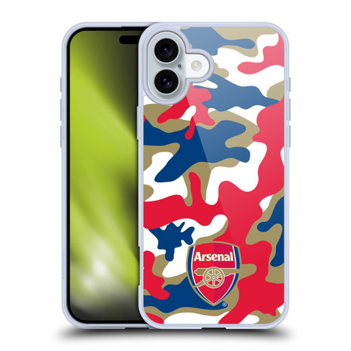 Arsenal FC Crest Patterns Camouflage Soft Gel Case for Apple iPhone 16 Plus & MagSafe