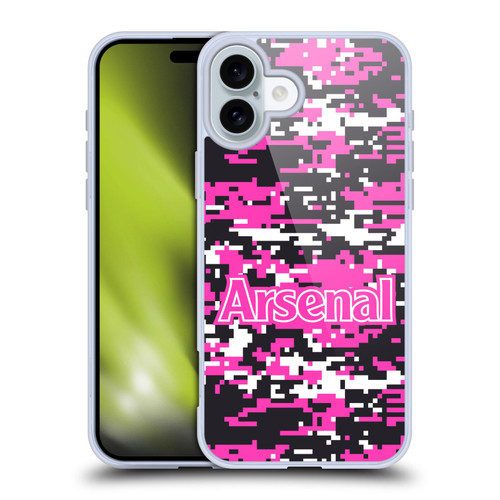 Arsenal FC Crest Patterns Pink Digital Camouflage Soft Gel Case for Apple iPhone 16 Plus & MagSafe