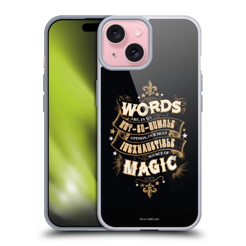 Harry Potter Deathly Hallows XIV Words Magic Dumbledore Quote Soft Gel Case for Apple iPhone 15 & MagSafe