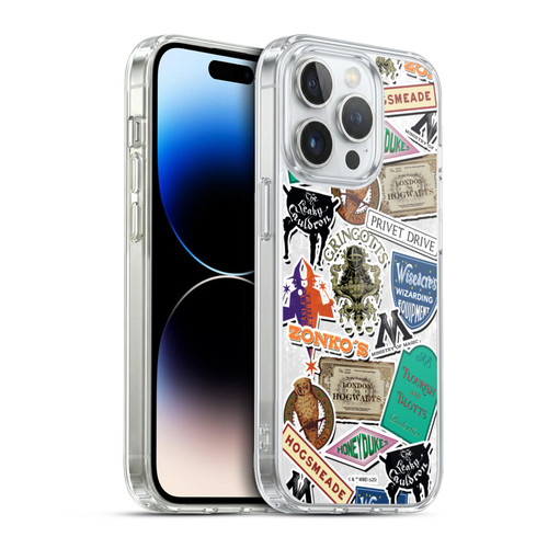Harry Potter Locations Typography Logo Collage Soft Gel Case for Apple iPhone 13 Pro & MagSafe