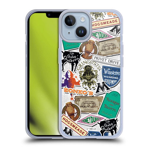 Harry Potter Locations Typography Logo Collage Soft Gel Case for Apple iPhone 14 & MagSafe
