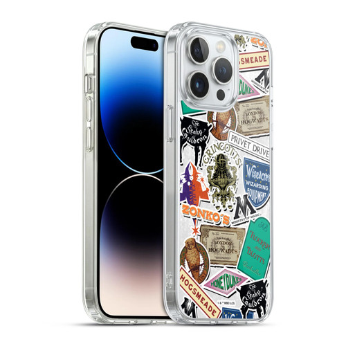 Harry Potter Locations Typography Logo Collage Soft Gel Case for Apple iPhone 14 Pro Max & MagSafe