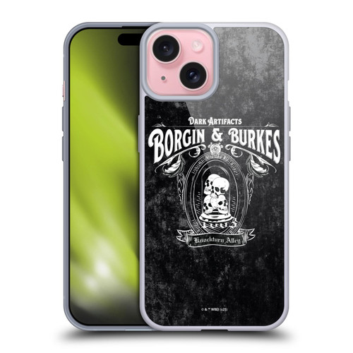 Harry Potter Locations Typography Borgin & Burkes Soft Gel Case for Apple iPhone 15